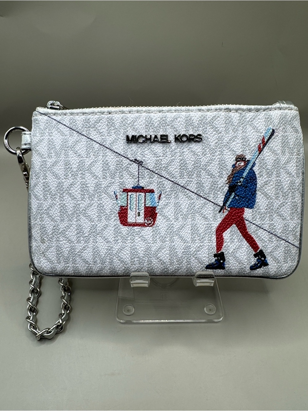 Michael Kors Metallic Silver Trim Zip Pouch Wristlet